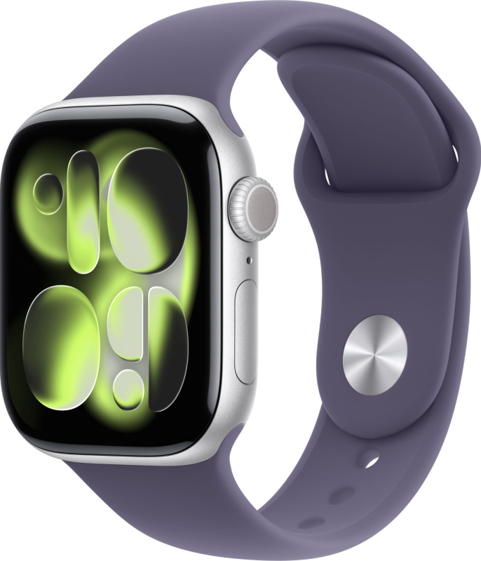 Фото Apple Watch Series 11, 46 мм, корпус из алюминия цвета «Серебристый», спортивный ремешок, размер M/L На фото изображено Apple Watch Series 11, 46 мм, корпус из алюминия цвета «Серебристый», спортивный ремешок, размер M/L